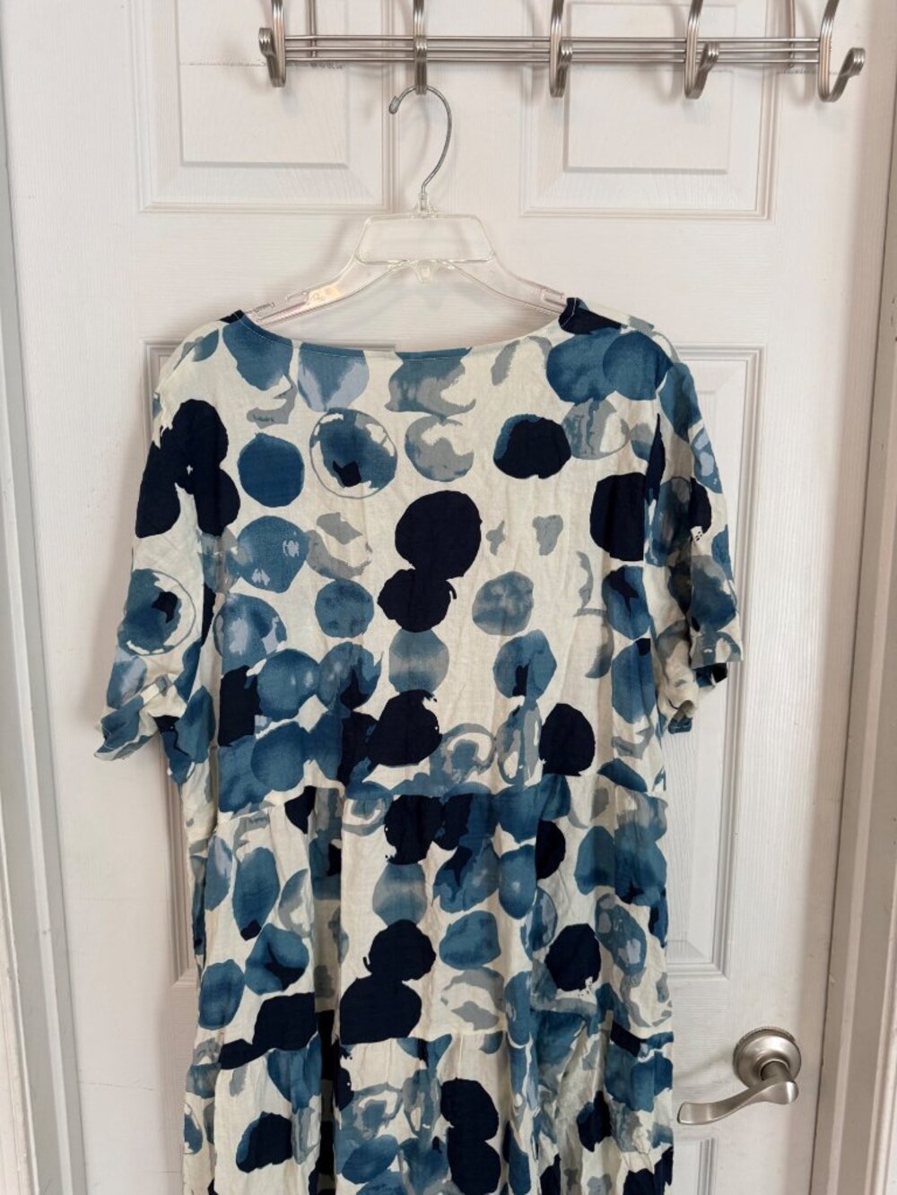 Watercolor Circle Blue & White Scoop Neck Short Sleeve Maxi Dress 2XL Casual - Picture 6 of 6